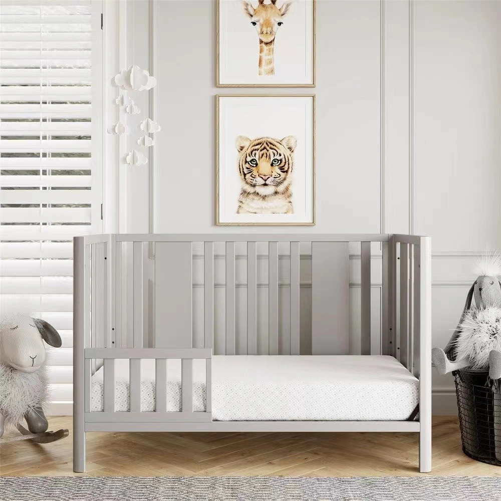 Gris robusto bastidor de madera Cuna cama cuna convertible en cama de niño cajón extraíble