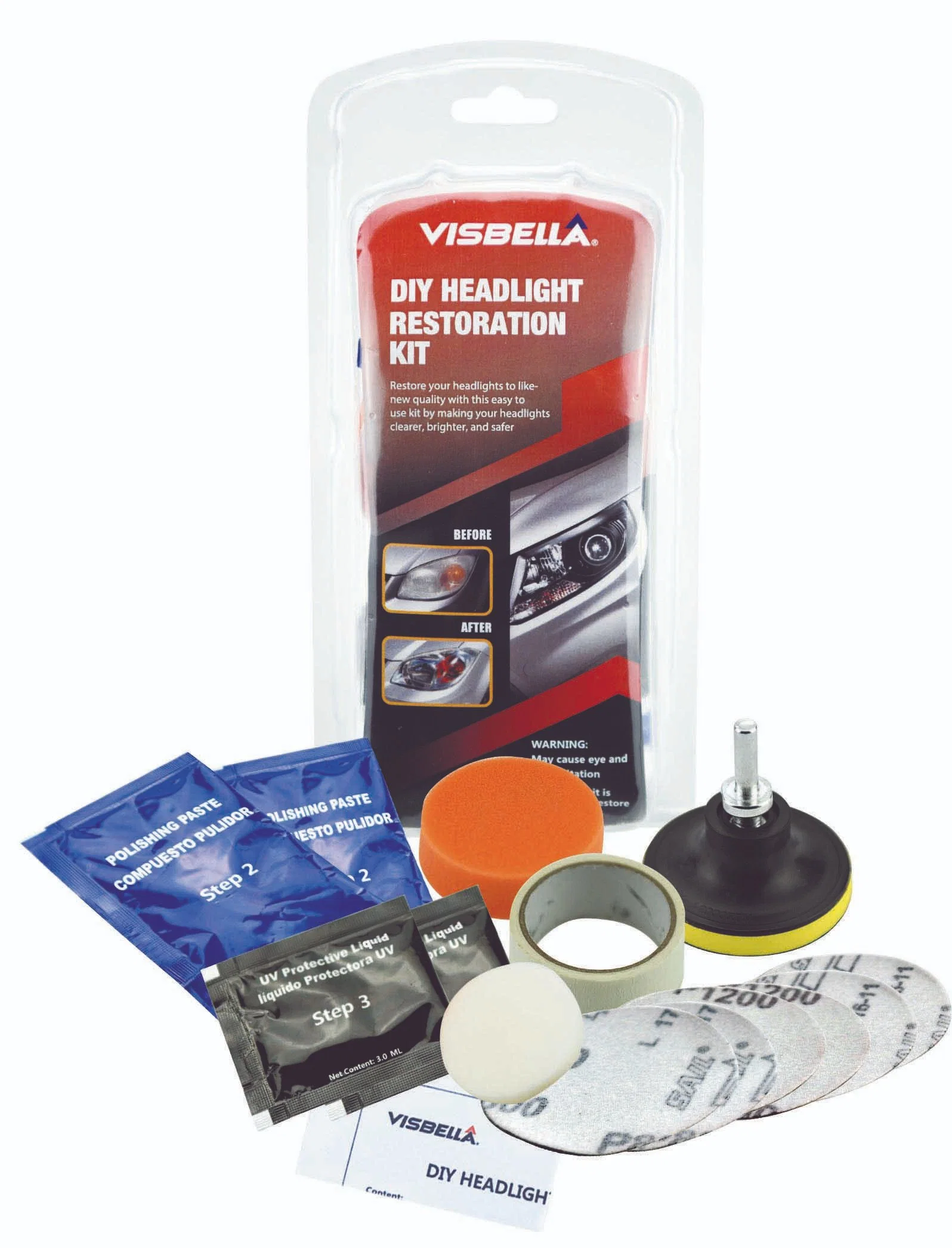 Visbella DIY Car Headlight Cleaning Headlight Restoration Kit Manual Color Box