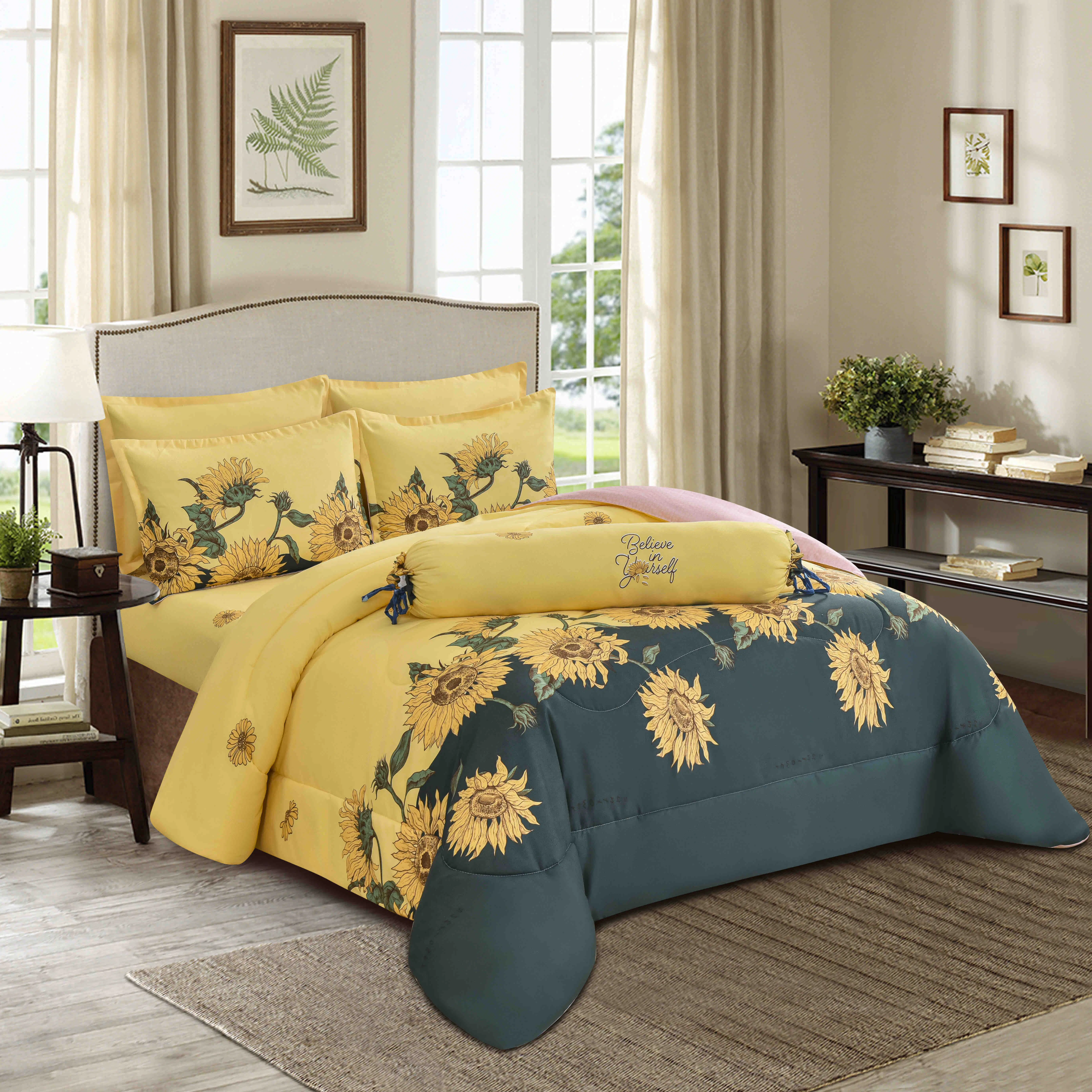 Usine chinoise Bedspread ODM Hôtel Imprimé Polyester Drap Housse Taie d'oreiller Ensemble de couette 7 en 1 Textile de maison Ensemble de couette en microfibre brossée pour literie d'hiver.