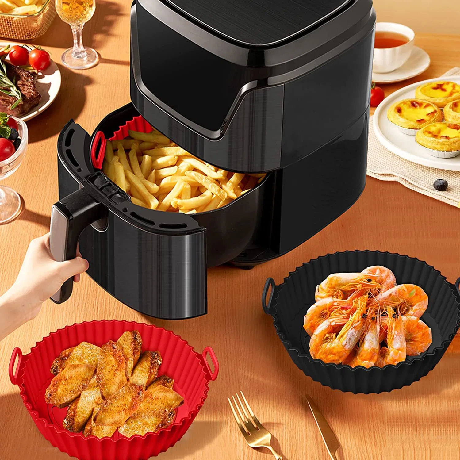 Airfryer Basket Liner Pan de silicona para freidora con Circulación de aire