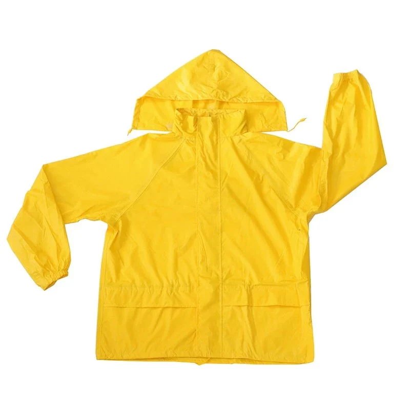 Dos piezas 170t Revestimiento de PVC de poliéster para adultos Raincoat agua amarilla Impermeable resistente al aceite resistente a sustancias químicas con capucha para hombre