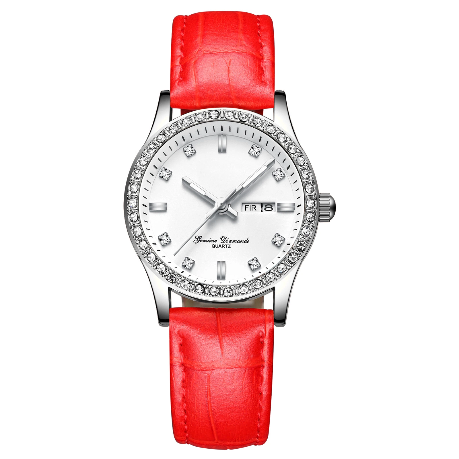 Les diamants de luxe lumineux personnalisé Mesdames Or Rose Bracelet Cuir montre-bracelet Quartz