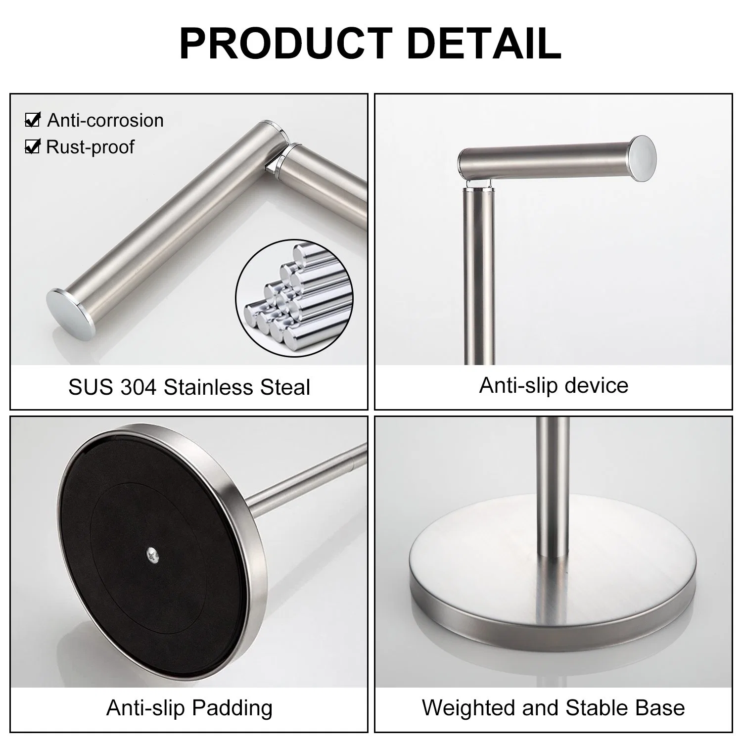 Custom Modern Bathroom Freestanding 304 Stainless Steel Stand Toilet Roll Holder