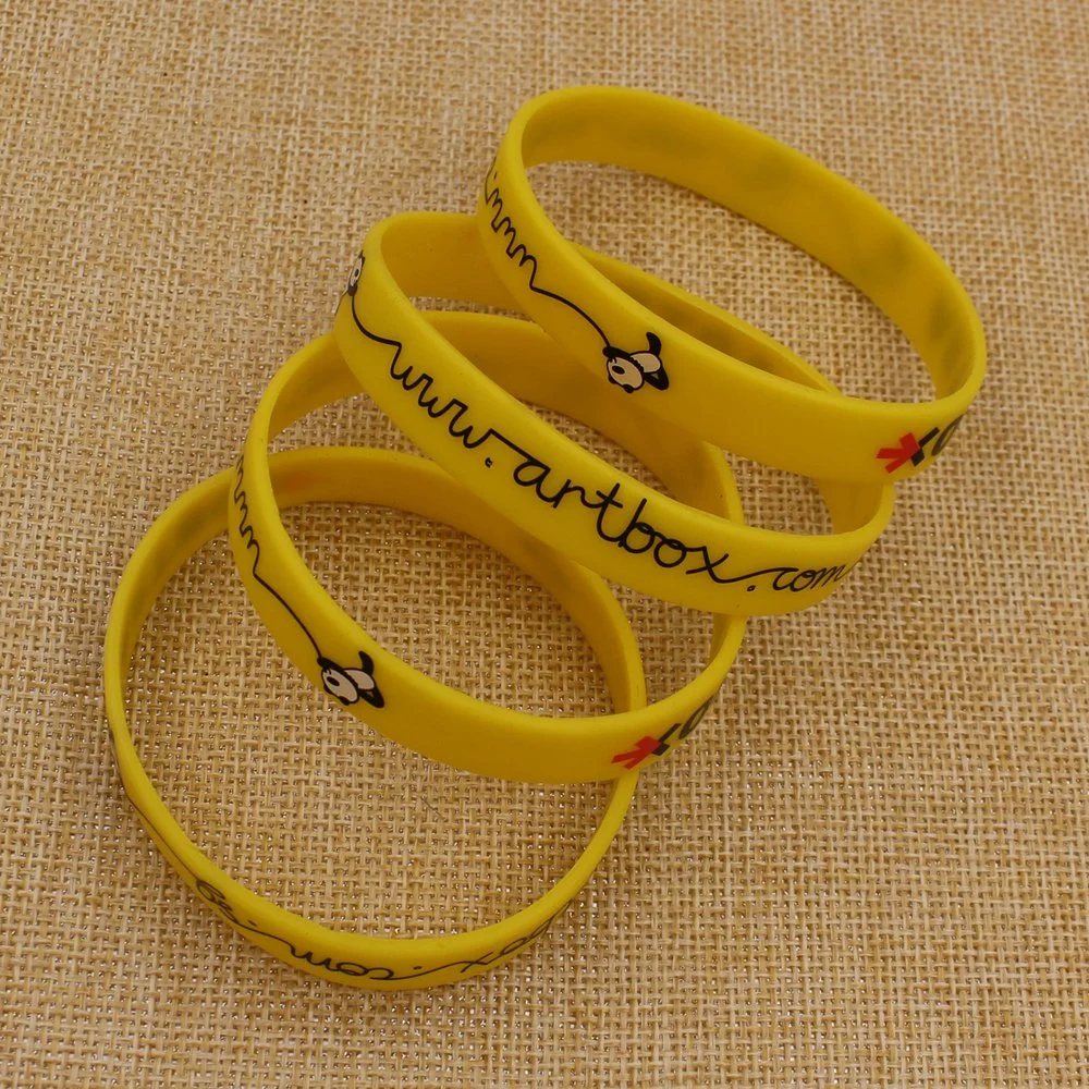 Custom Cheap Yellow Printing Logo Promotional Silicone Bracelet Boy Sports Wristband