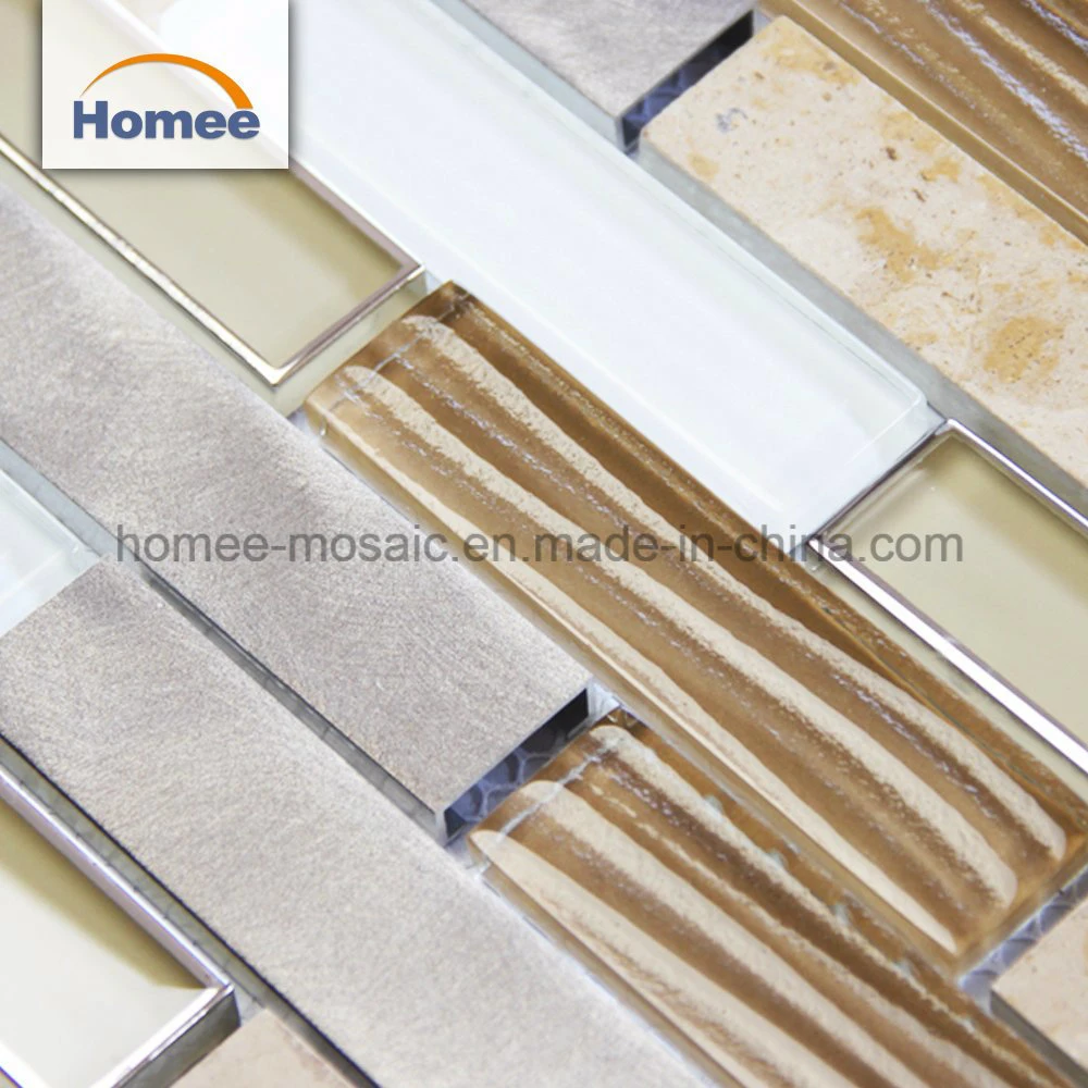 Mosaic Kitchen Backsplash Random Strip Glass Stone Aluminium Mosaic Tile