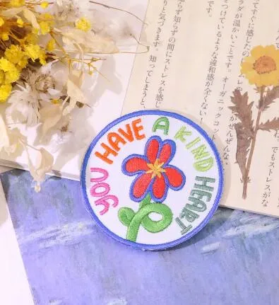 Small Fresh and Cute Round Flower Color Text Embroidery Patch