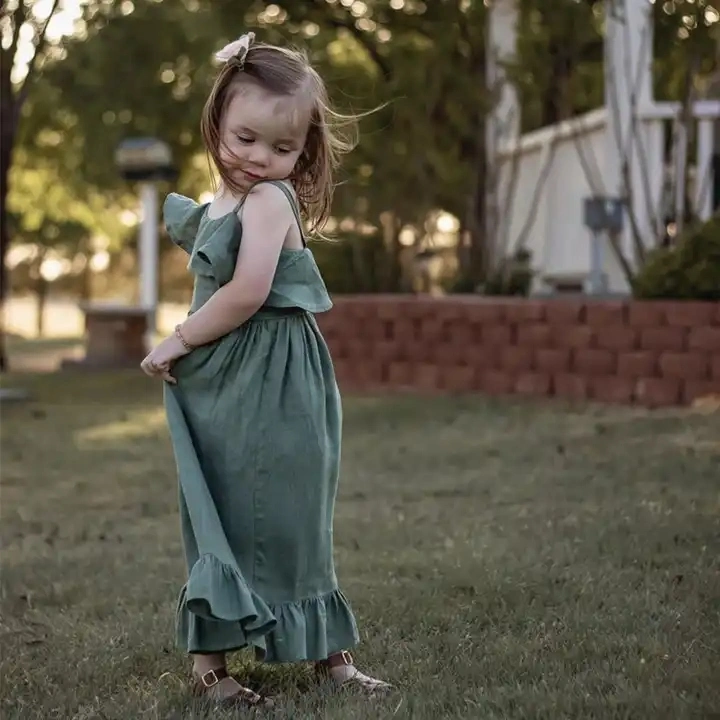 Ropa de verano OEM niñas Suspender volante vestidos bebe niña vestido de ropa para niños para niños 5-12 años de edad las niñas visten