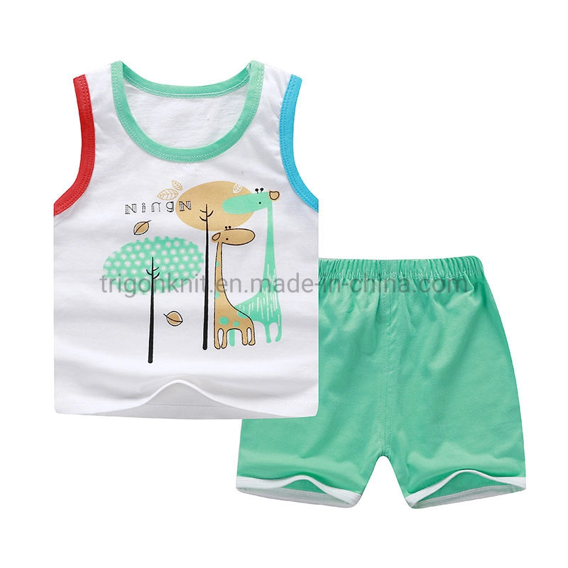 Cotton Blend Knitted Safety Summer Vest Shorts Outfits Set for Kids Clothes