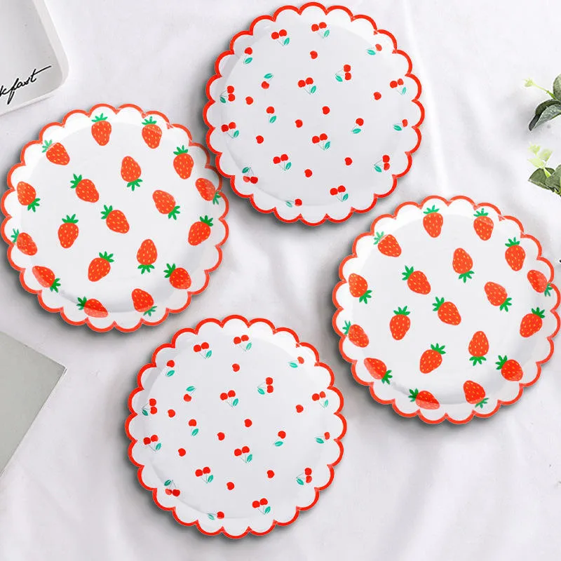 Cherry Strawberry Baby Shower Paper Plates Cup Set Tableware Birthday Decoration