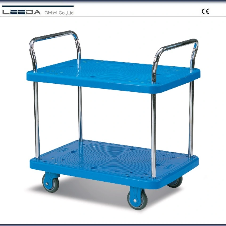 200kg Two Shelves Plastic Platform Trolley Pg202 with Two Handles