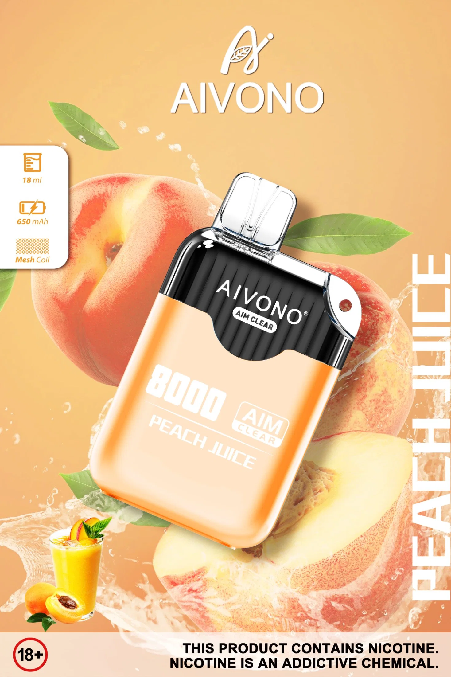 2023 Nuevo estilo recargable 18ml Aivono 8000 Puffs E cigarrillos VAPE Pod VAPE desechable al por mayor lápiz AIM claro 8K