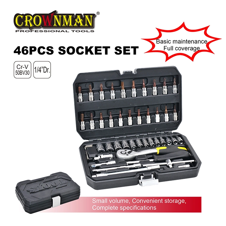 Crownman Professional Hand Tools, Hardware 46 Pieces Sockets Set with Cr-V Material for Car Repair Tool Kit Wrench