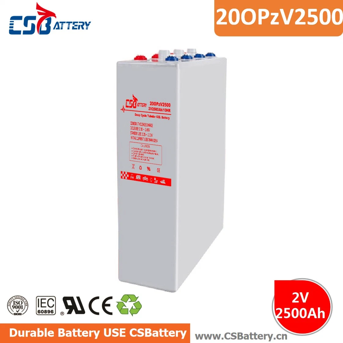 Csbattery Opzv Super Ciclo profundo tubular da bateria de gel para o Solar/UPS/Medical-Equipments/Marine/Wind/Telecom-Backup-Power-Supply/Teste