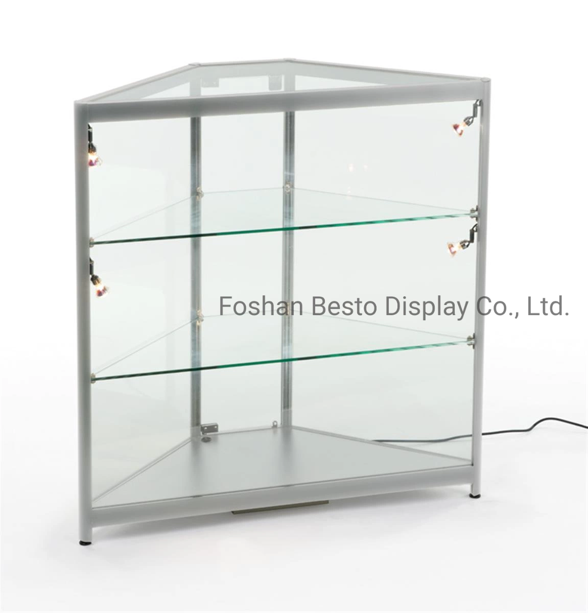 Retail Display Glass Showcase Corner Cabinet with Lock and Adjustable Glass Shelves for Retail Store Display, Jewelry Display, Makeup Display, Museum Display