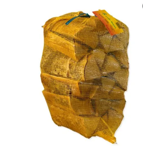 Yellow PP Woven Poly Mesh Drawstring Packaging Firewood Bag for Canada