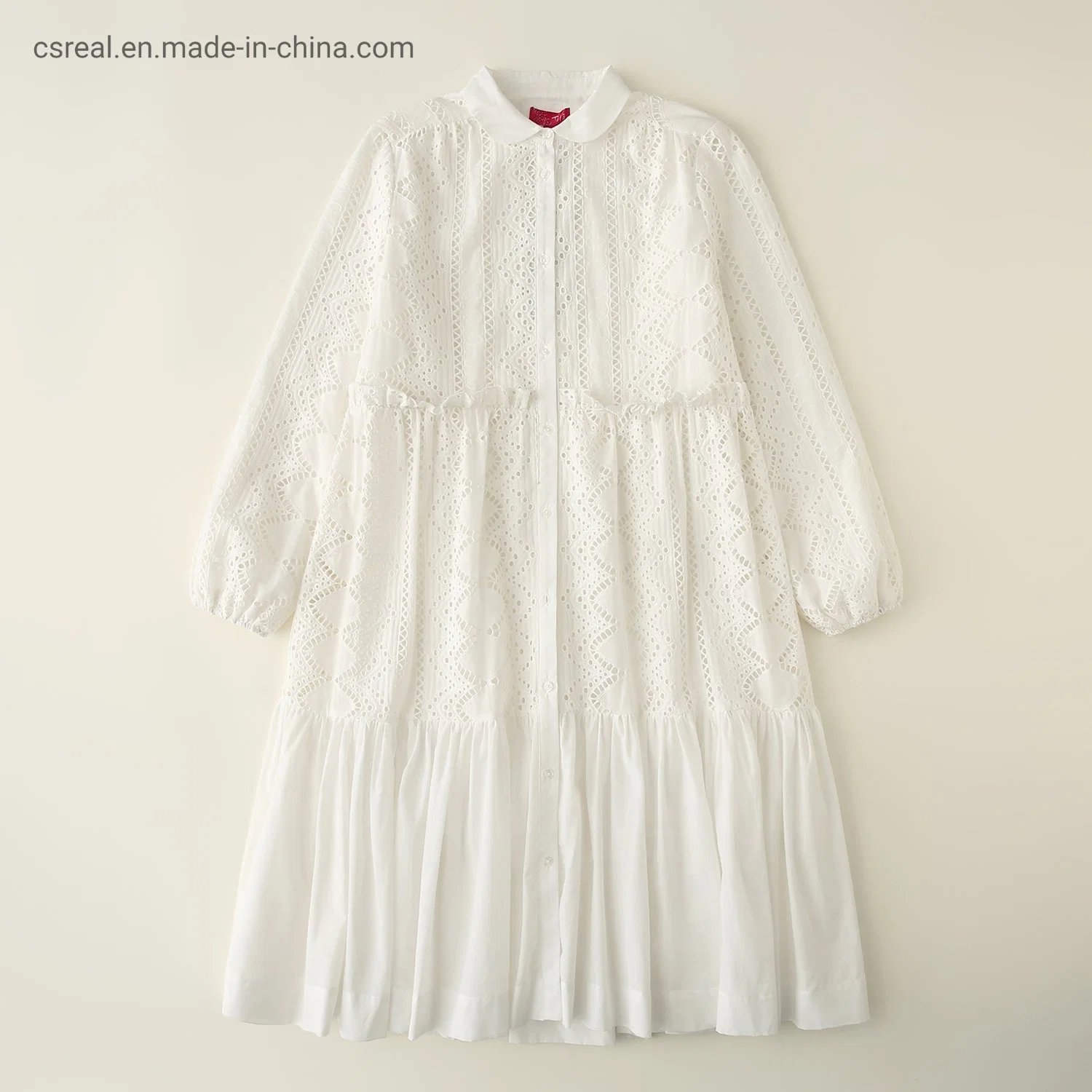 Vêtements pour enfants Filles Mode Robe Blanche Tissée Creuse Uot Broderie à Porter avec Doublure