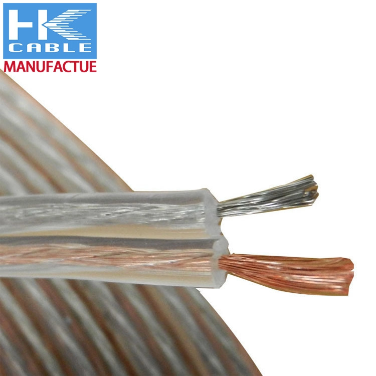 Chinese Factory Manufacture 12 AWG OFC Transparent Flat Speaker Cable 2 Core