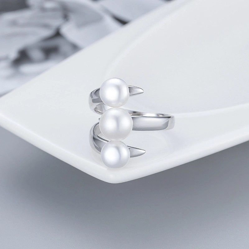 Statement Three-Ring Freshwater Pearl 925 Sterling Silver Ring