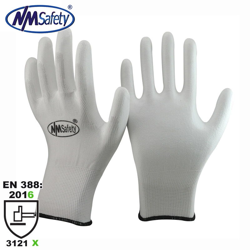 Nmsafety White Polyester Palm Coated PU Painting Safety Work Glove