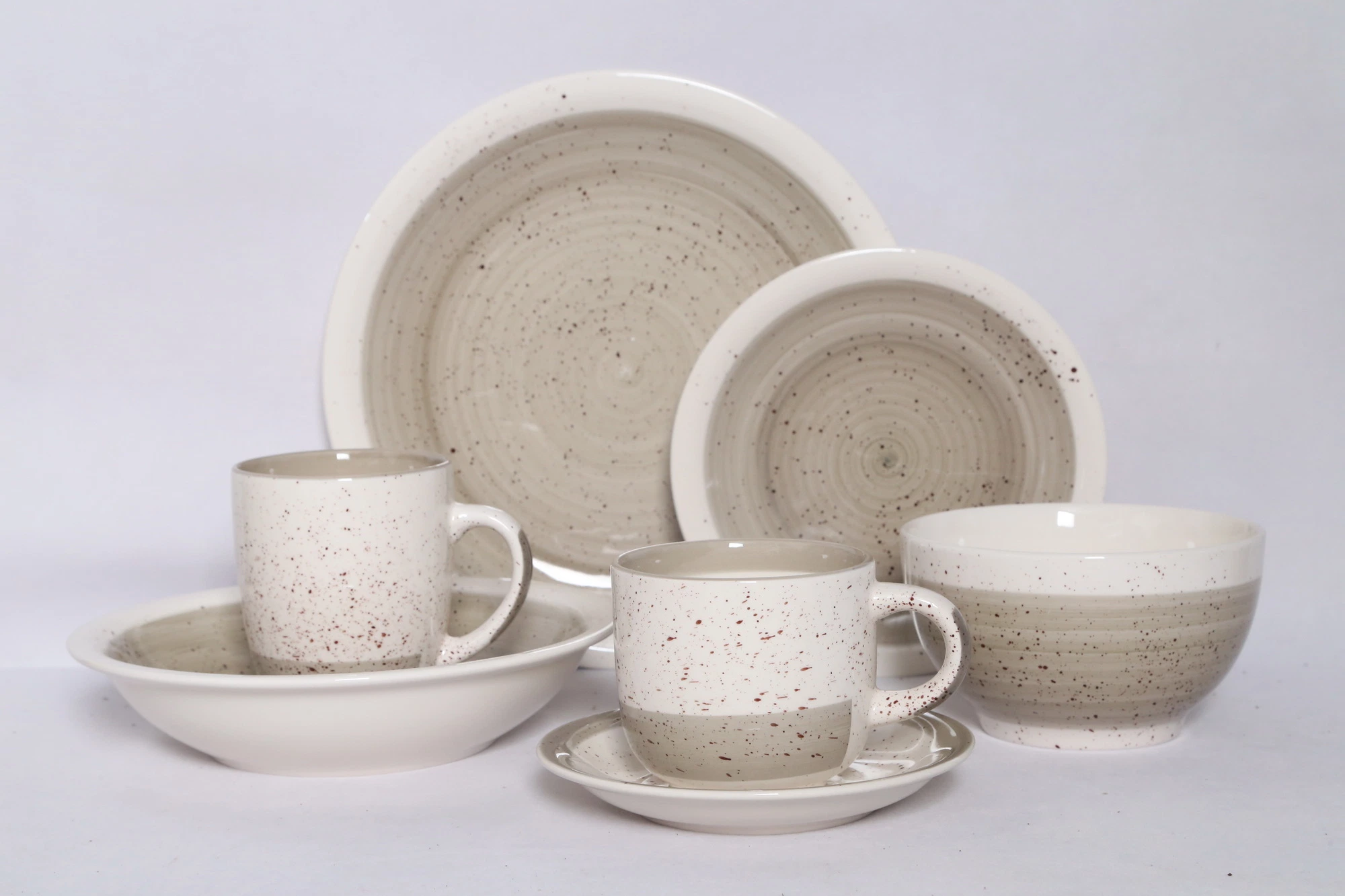 Stoneware Half Hand Printing and Spray Dots Dinnerware Set