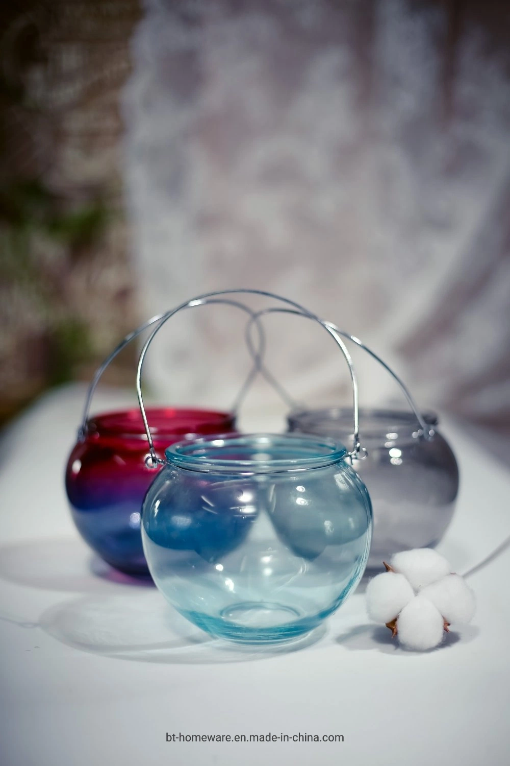 Ball Short Dwarf Fat Color Embossed Originality Glass Flower Vase for Decoration