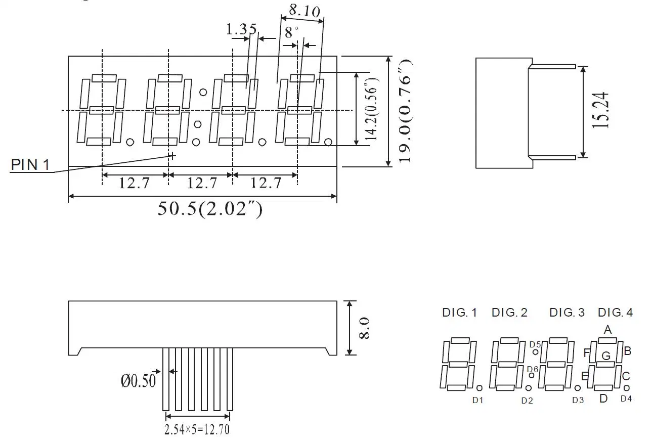 0.56 Inch 4 Digits 7 Rectangular Segment LED Clock Display with RoHS From Expert Manufacturer