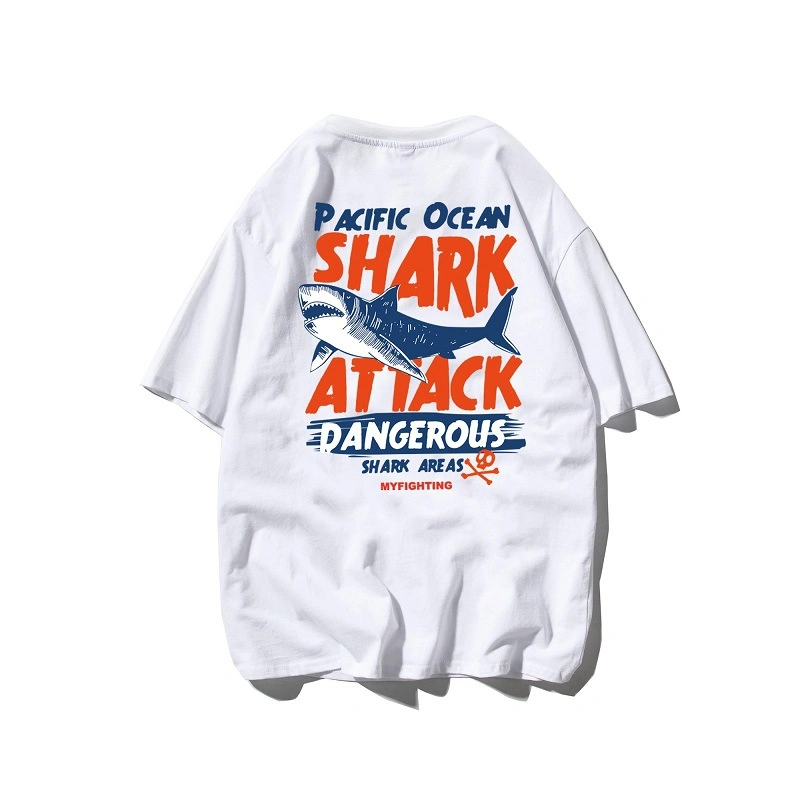 Cartoon Shark Fashion Short Sleeve Loose Hip Hop T-Shirt for Men