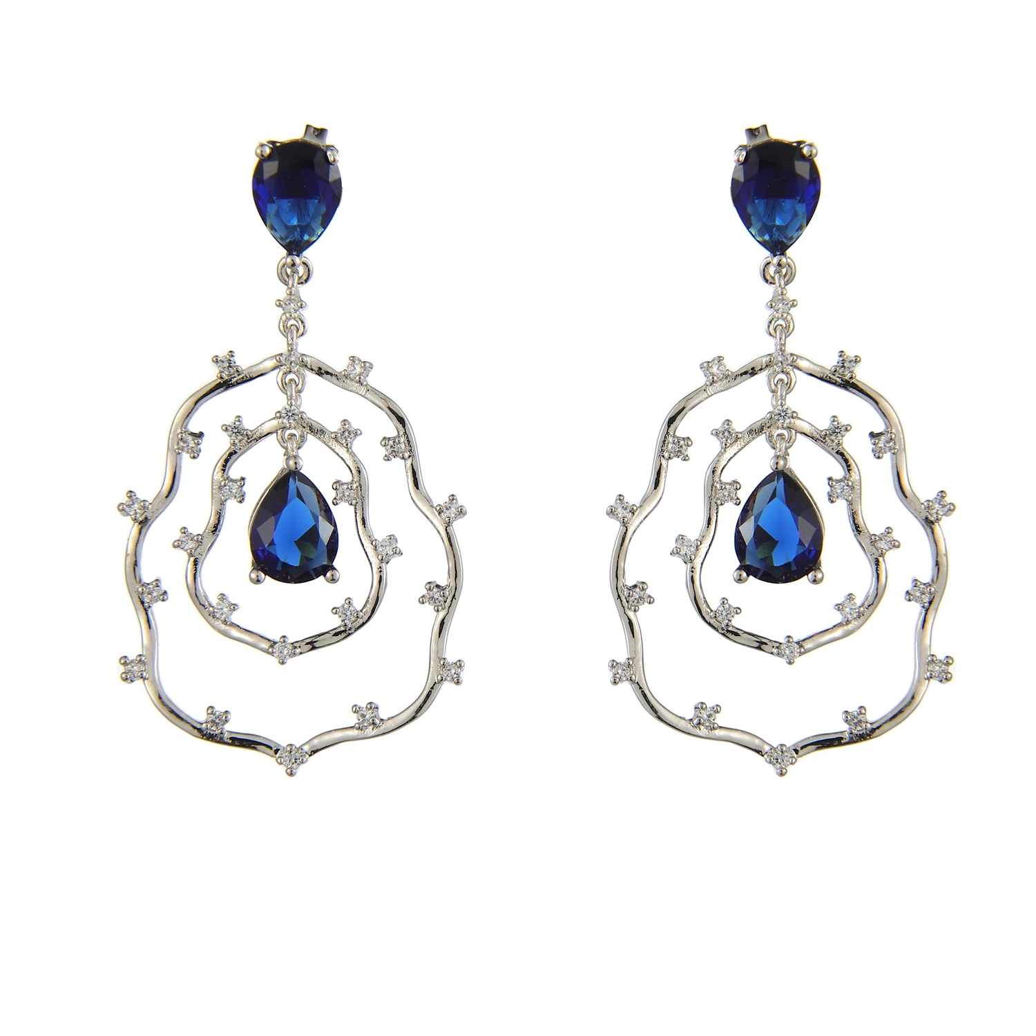 Auricular prateado Fashion 925 com azul cúbico Zirconia