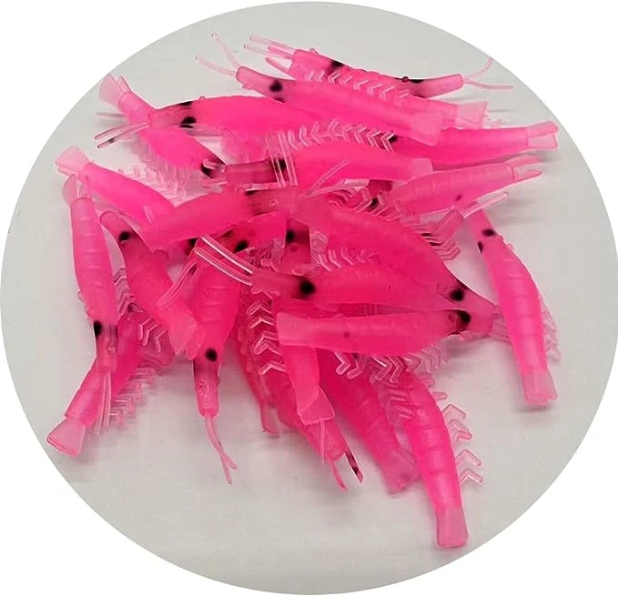 100pcs Camarones Señuelo Rojo/Rosa/Glow de silicona de color verde suave cebo gusanos cebos de Camarón luminoso gambas gambas simulación Tamaño: 0,5 g de 4 cm