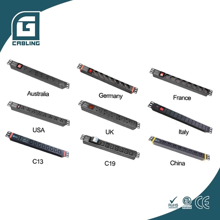 Gcabling PDU 19 pouces de l'Allemagne Euro UK Multi-Socket type centre de données de l'unité de montage en rack de serveur de réseau de distribution d'alimentation PDU Strip