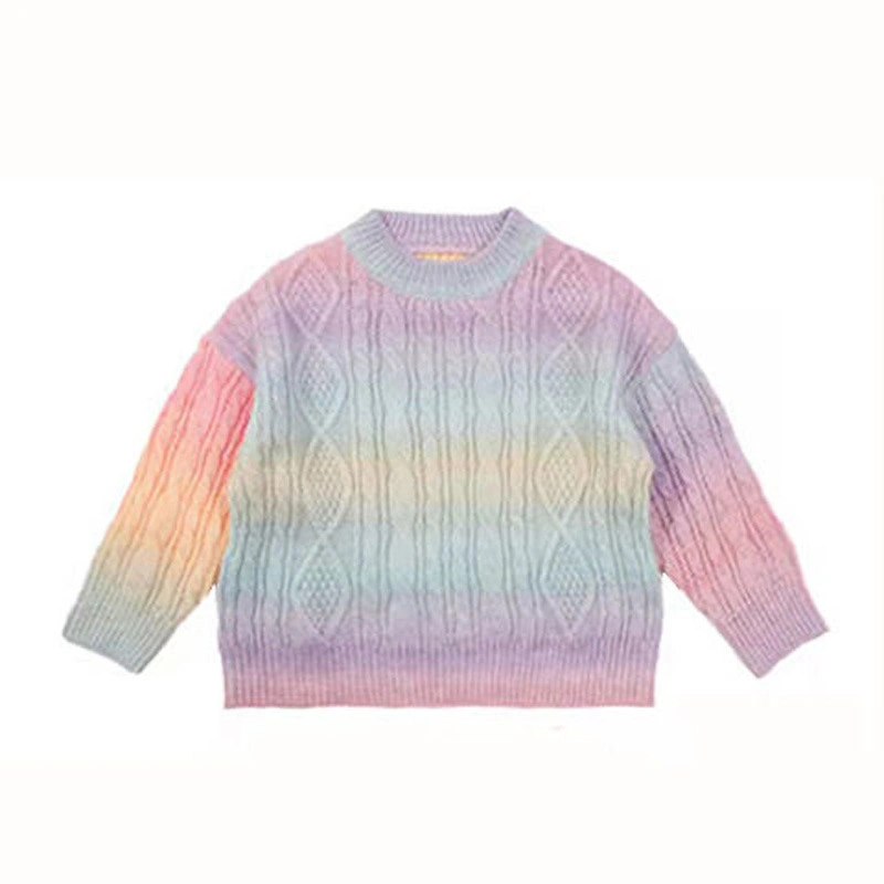 Autumn and Winter Children Gradient Rainbow Sweater Girls Pullover Sweater Top Coat