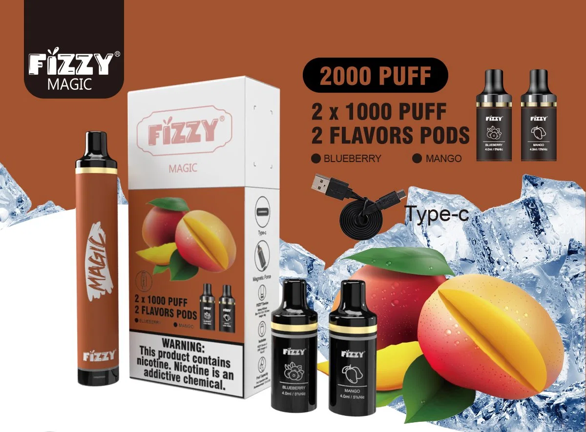 High quality/High cost performance  Fizzy Magic 2000+ Puff Disposable/Chargeable E Cigarette Vape Rechargeable Shisha