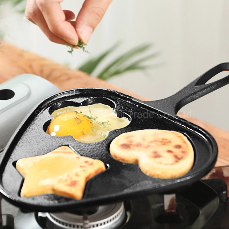 Home Breakfast Cast Iron Round Baking Pan 3 Hole Silver Dollar Pancakes Pan