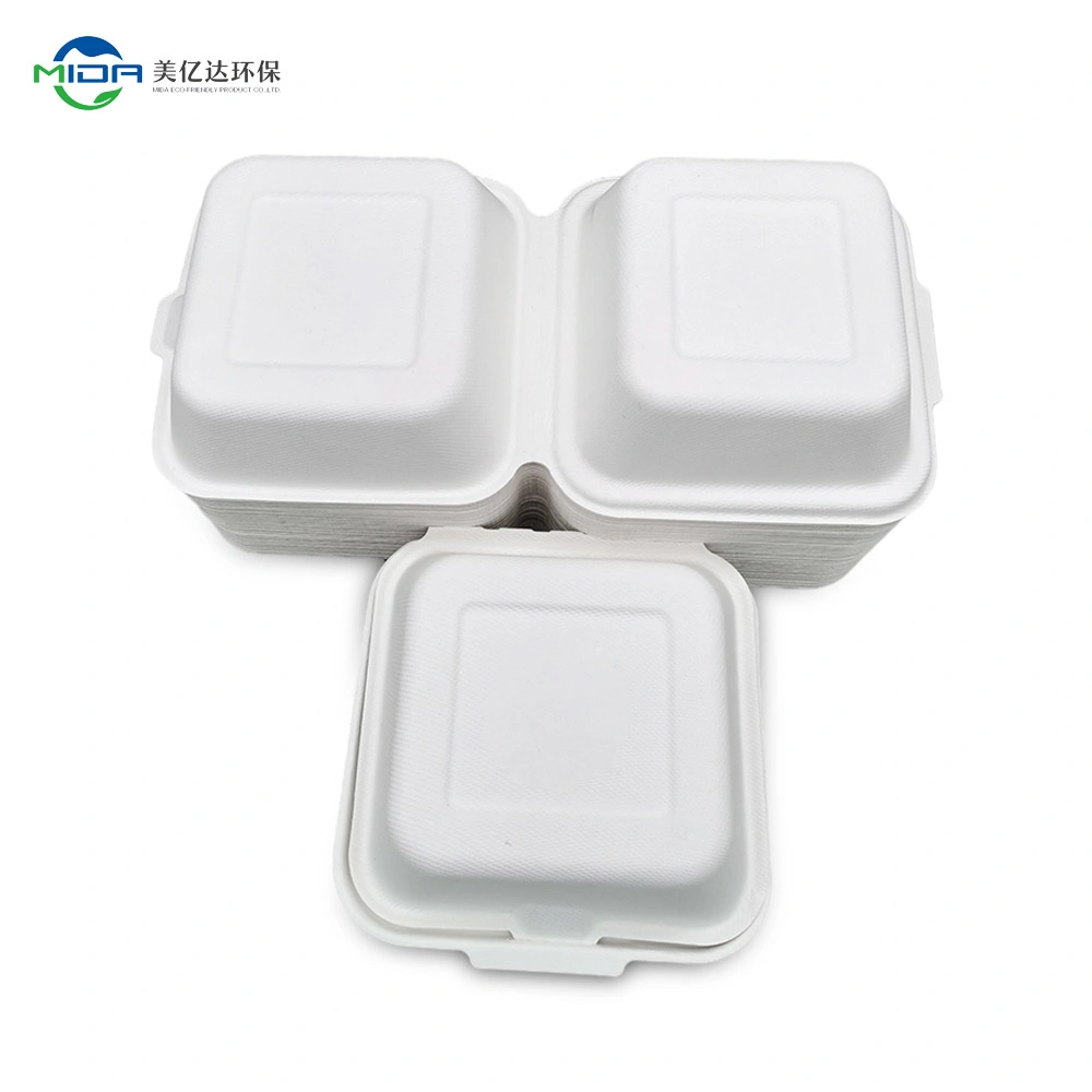 Hot Sell Sugarcane Bagasse Pulp Eco Friendly Box Packaging Clamshell Tableware