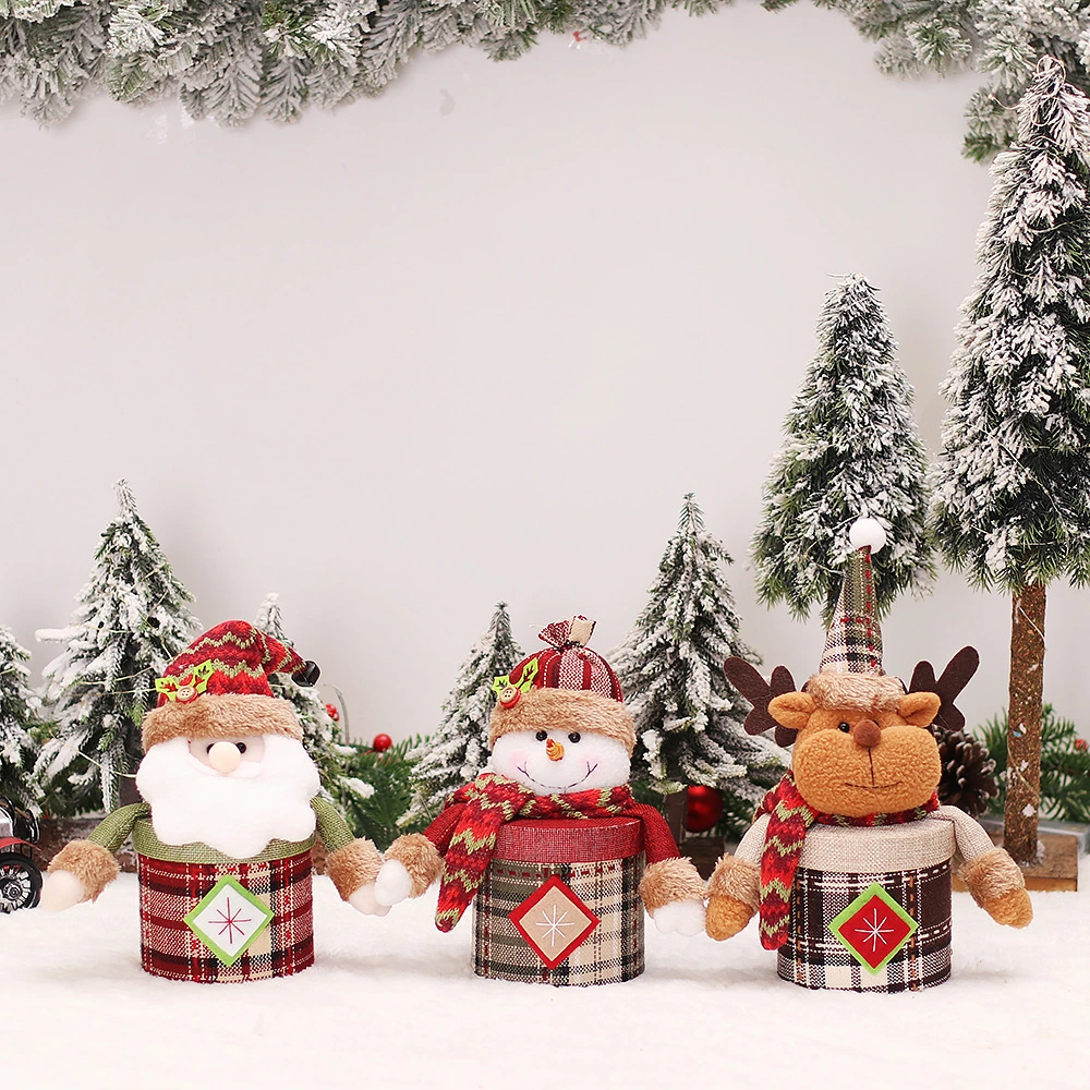 3 Modèles beau Noël Conteneur de bonbons de sucre en peluche Apple Boîte de rangement avec le Père Noël Bonhomme de neige Elk jouet en peluche couvre