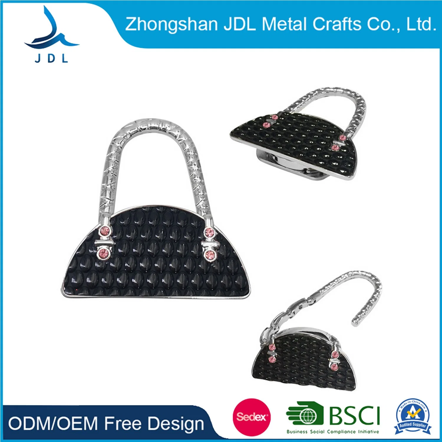 Custom Fashion Decoration Bag Hanger Metal Portable Purse Hook Promotional Gift Souvenir Art Crafts Supplier for Any Design From China Factory