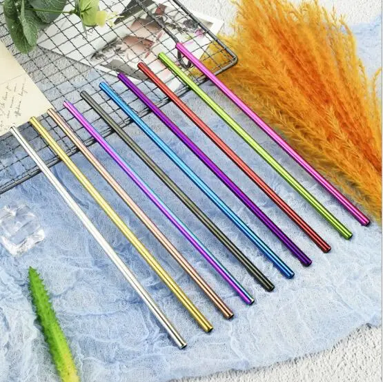 304 Stainless Steel Straw Paint Titanium Gold Milk Tea Coffee Soft Drinking Wine Straw Metal Colorful Straw Set