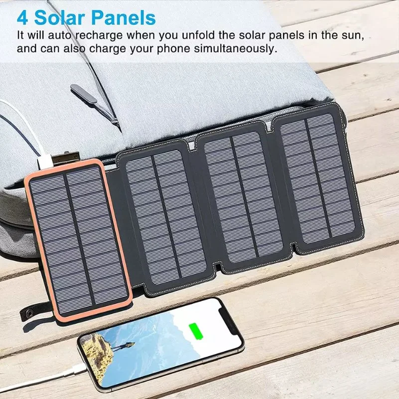 High Capacity 20000mAh 25000mAh Solar Power Bank USB Portable Solar Powered Charger for Hiking Camping