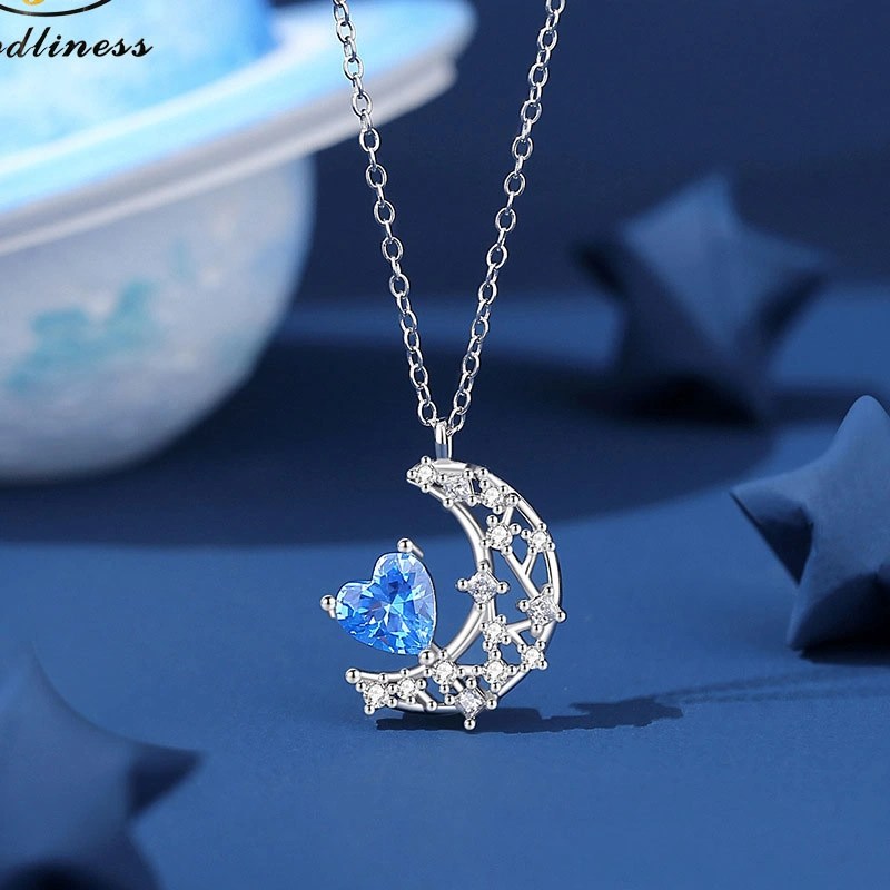 New Design Jewelry Silver Moon and Zircon Pendant Necklace for Women
