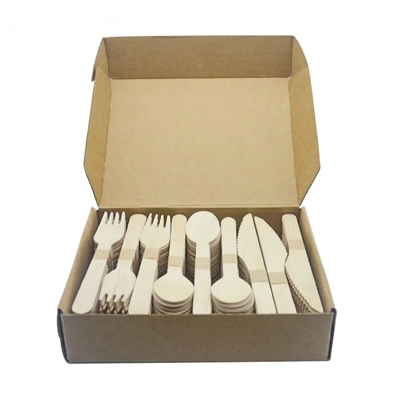 Wooden Cutlery Set for Kitchen Disposable Utensils Birch Wood Disposable Wooden Cutlery Set with Box