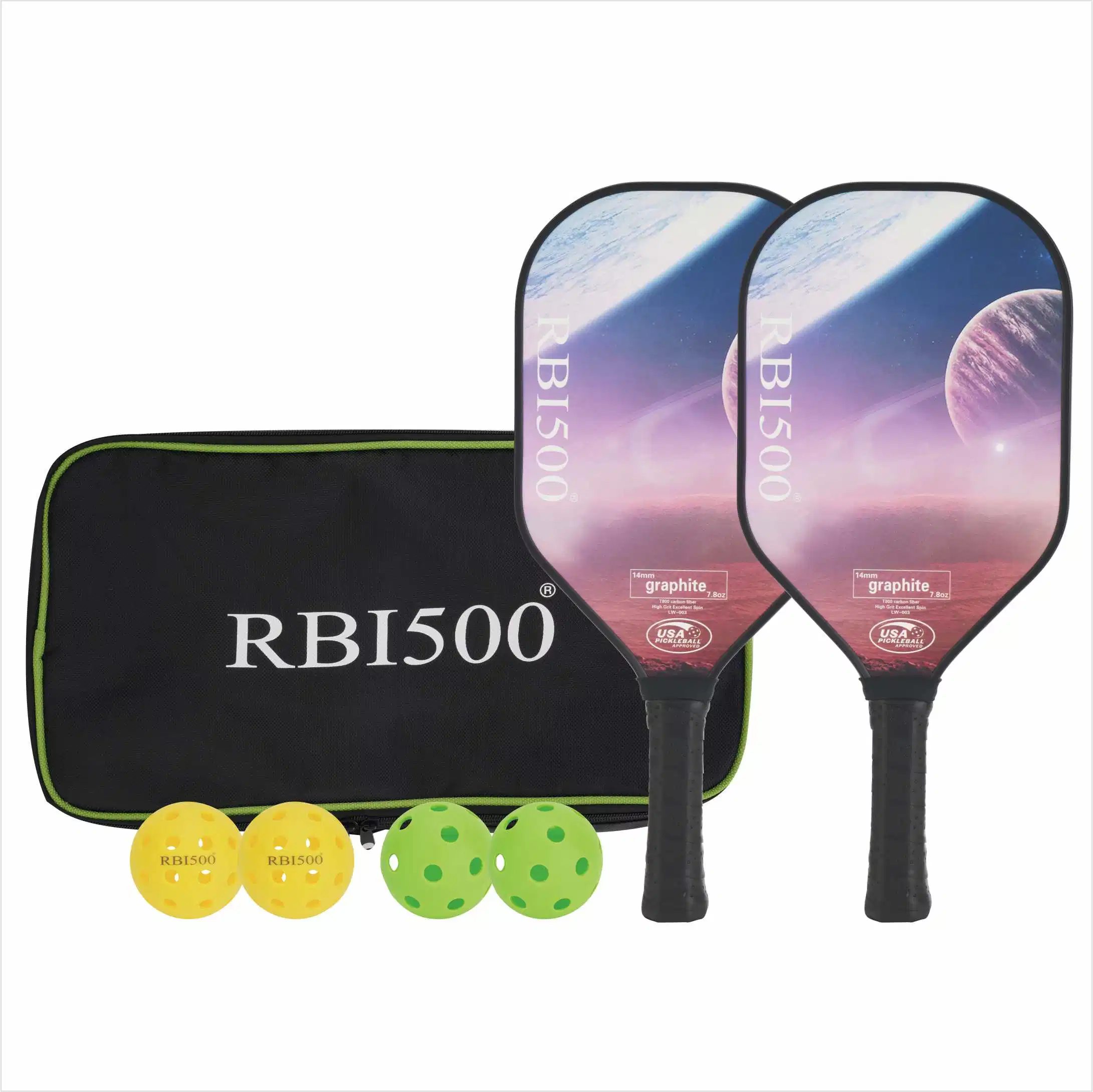 Usapa Approved Rbi500 T800 Carbon Fiber Pickleball Paddle Set with 2PCS Paddles, 4PCS Ball and a Bag