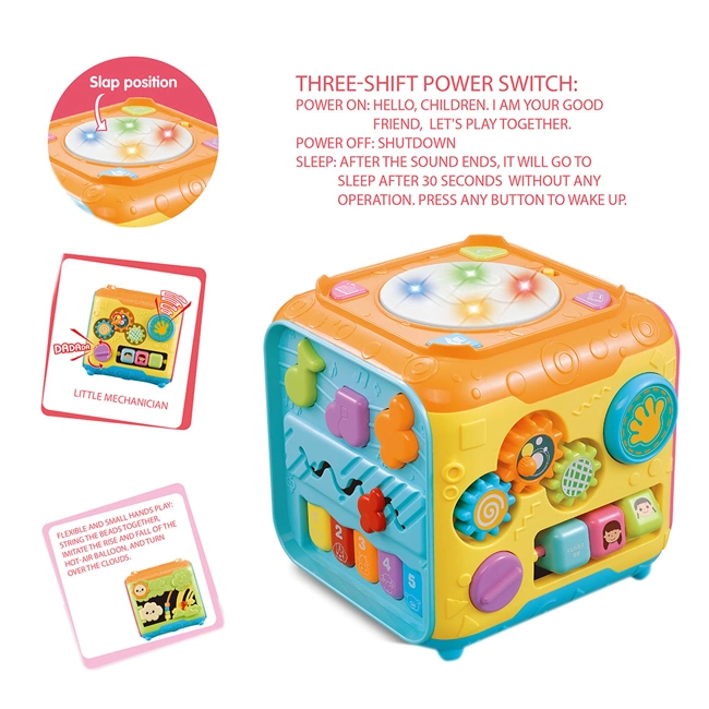 Multifunctional Baby Six Sides Hand Drum Toys Funny Toddlers Polyhedral Educational Toy with Sound and Light Activity Blocks Cube Baby Education Toy