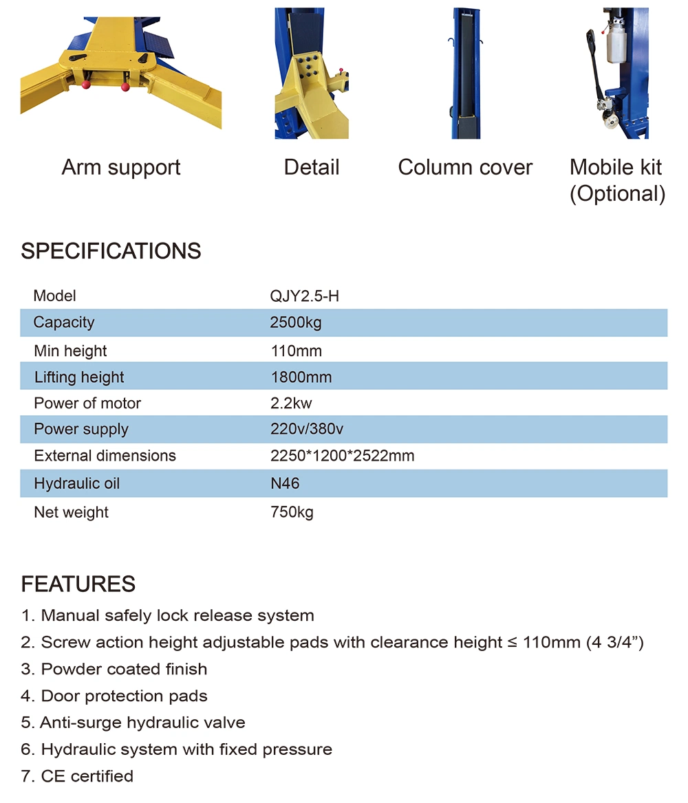 Movable Single Post Hydraulic Car Lift Adjustable Arm 6600 Lb