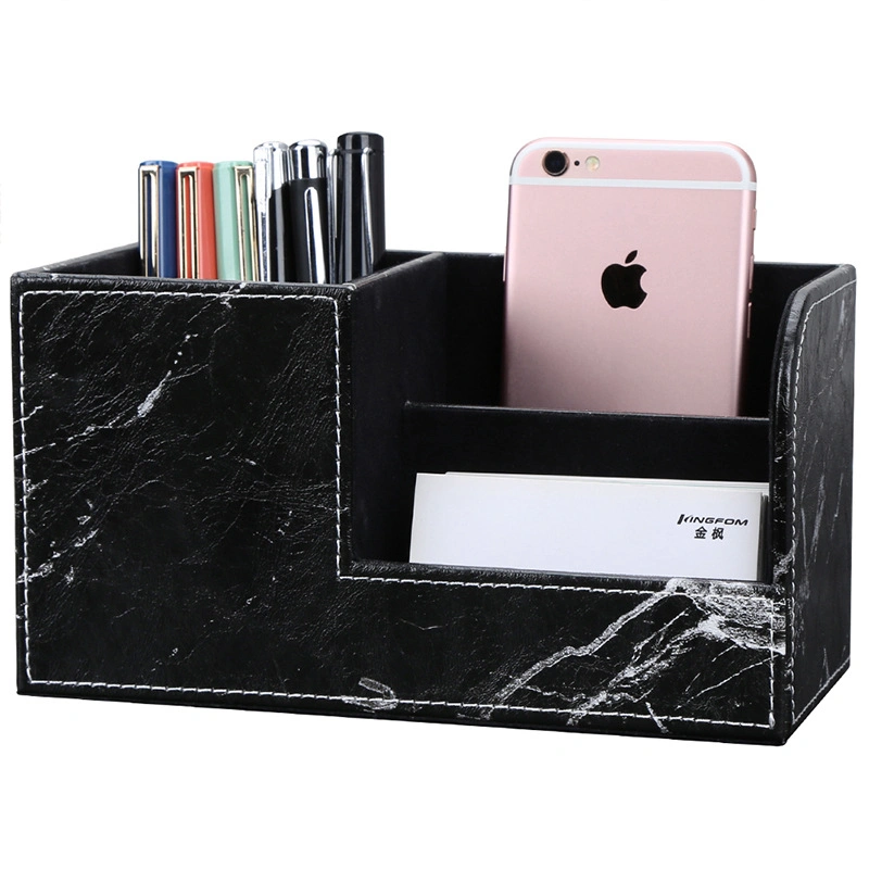 Factory Pen Container Office Leather Storage Box Multi-Functional Desktop Pen Holder