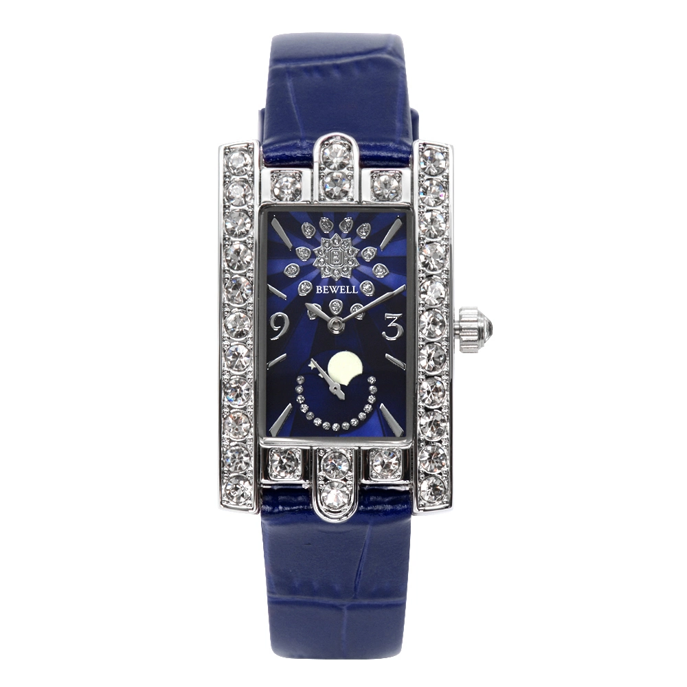 Bewell Diamond Woman and Men Wrist Band Zinc Alloy Case and PU Leather Strap Alloy Quartz Watch