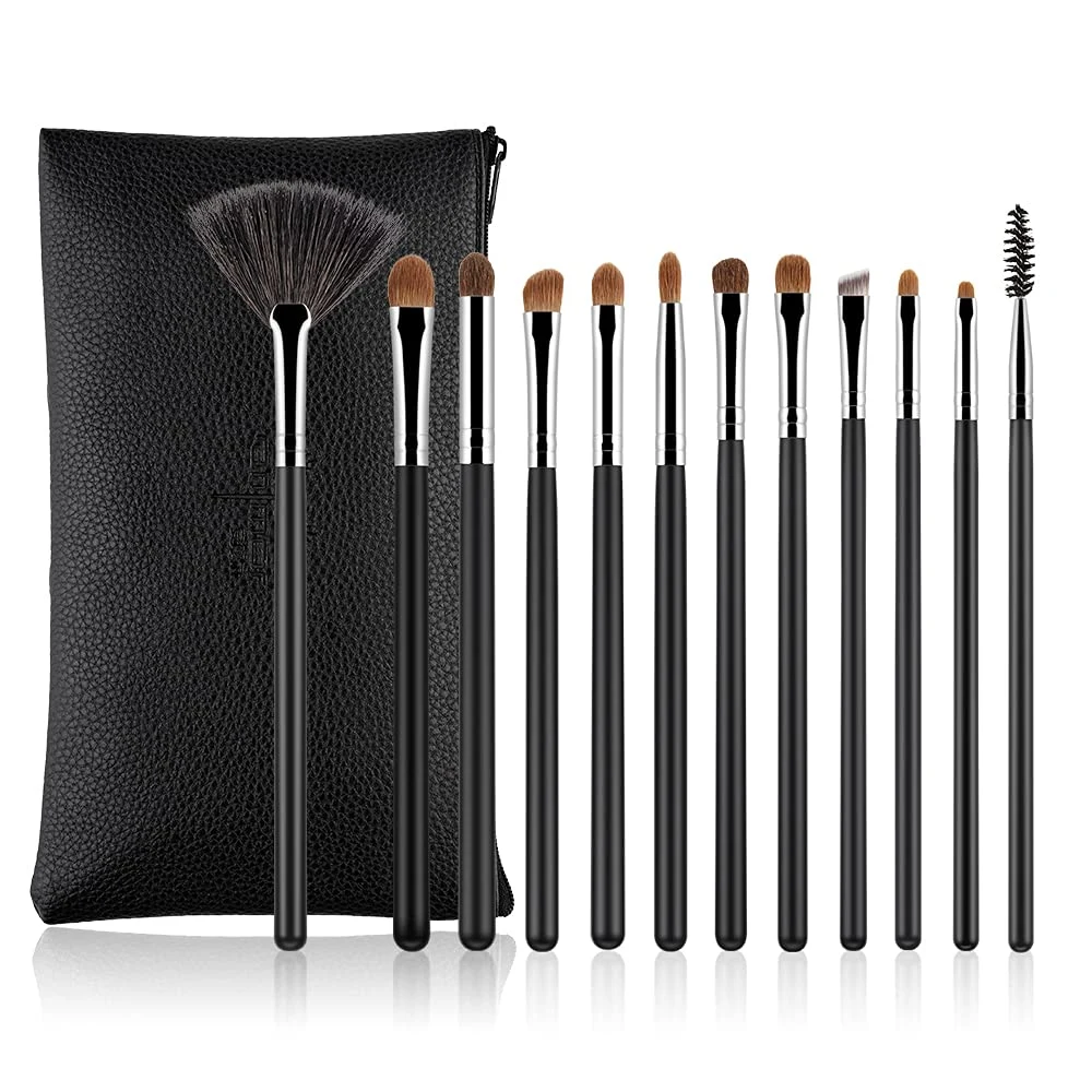 12PCS ensemble de pinceaux pour fard à paupières brosse de maquillage Premium pour fard à paupières Mélange de maquillage pour les yeux Eyebow Eyelash Kit professionnel de maquillage pour les yeux avec Sac de rangement