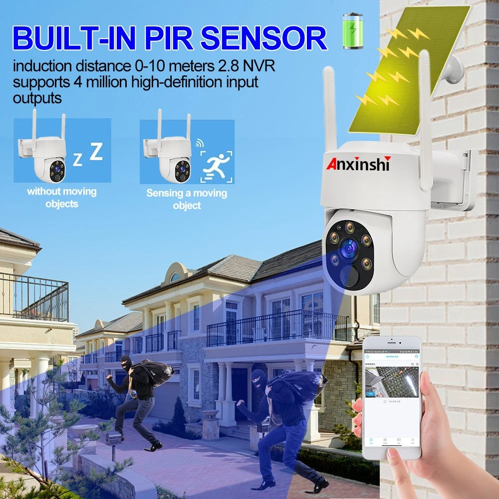 Wire-Free Solar PTZ Home Security Camera System Wireless, 4*4MP Eseecloud Smart WiFi Solar PTZ Camera Kits