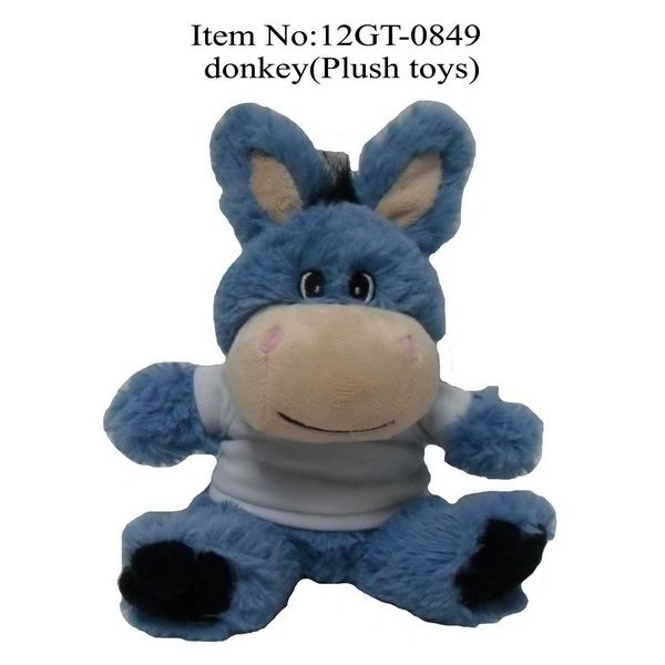 Sitting Plush Blue Animal Donkey Soft Toys 15cm with Big Ears and Black Foot, Additional White T-Shirt! Promotion Gift Stuffed Toy