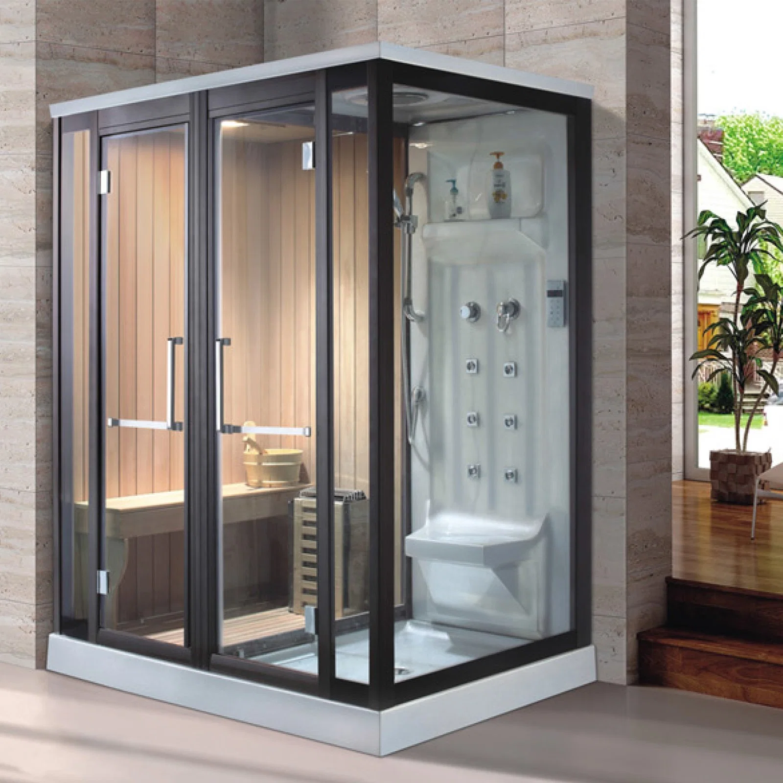 Luxury Prefabricated Dry Steam Traditional Sauna Room Good Quality Bathroom Corner Wood Wet Steam Sauna Shower Room