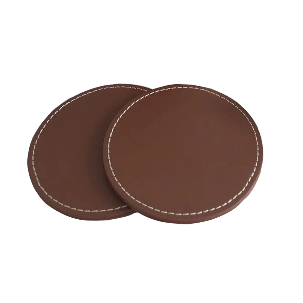 Custom Brown Faux Leather Round Cup Coasters for Drink